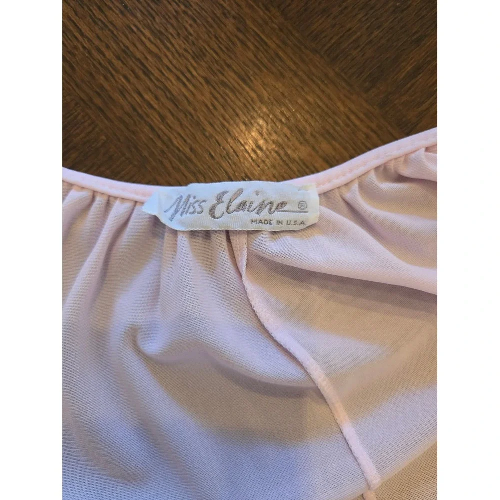 Vintage Miss Elaine Pink Antron Nylon Maxi Nightgown Rosette ILGWU Large USA - Picture 6 of 8